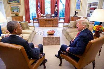 Obama and Trump in the White House. Obama is on the left.