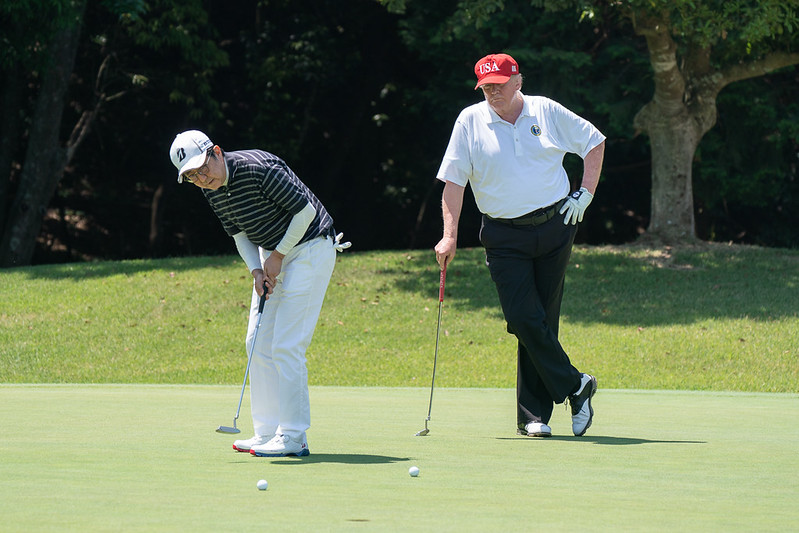 Trump playing golf with Japanese Prime Minister Shinzo Abe