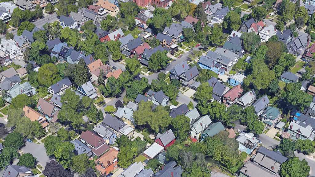 Overhead view of Elmwood Village in Buffalo NY
